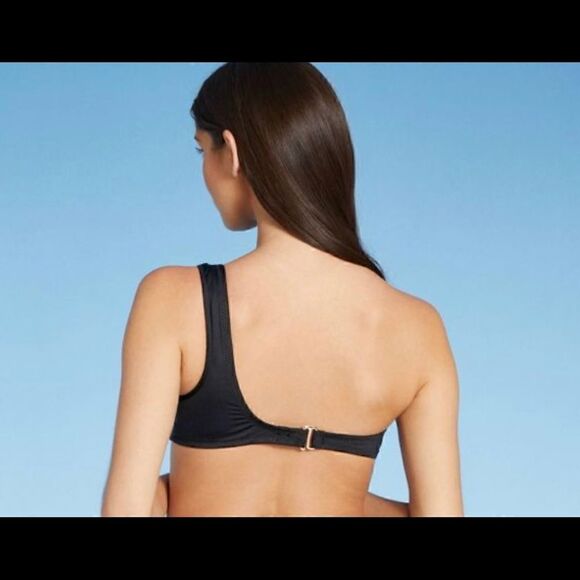 Shade & Shore brand black one shoulder bikini top with mesh details. NWT - Picture 4 of 4